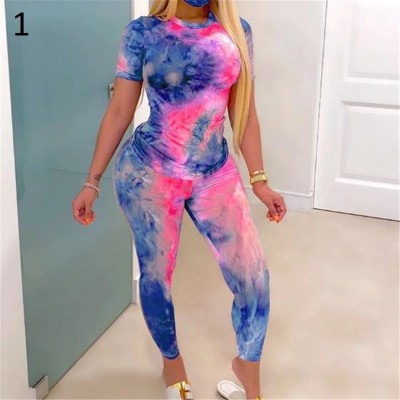 Tie-Dye Two Piece Set Women Summer Clothes Casual Sportswear 2 Piece Outfit for Women Sweat Suit Short Sleeve Top and Shorts Set
